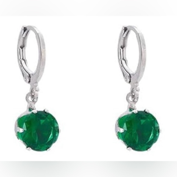 Jewelry - Silver huggie earring with Green Crystal